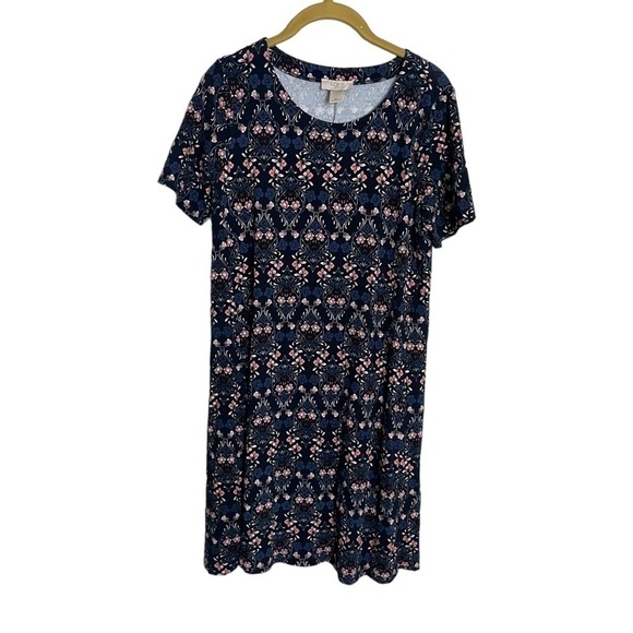 Loft Floral Blue Pink T Shirt Dress Small Petite - Picture 1 of 5
